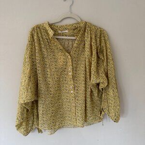 Doen Mustard Floral Button-Up Blouse